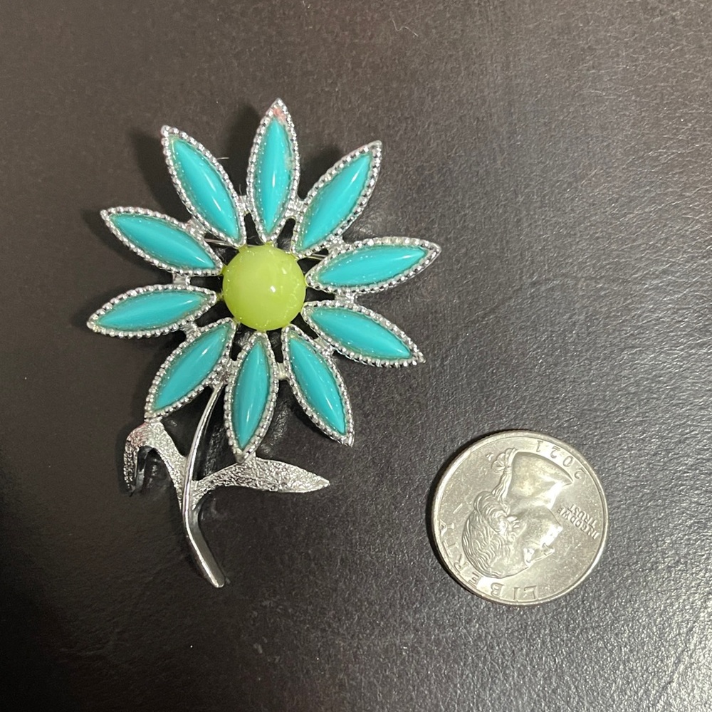 Vintage Sarah Coventry Silver Toned Blue Daisy Flower Brooch Pin & Earrings - Picture 7 of 10